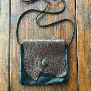 Vintage Distressed Small Brown and Black Leather Crossbody Bag